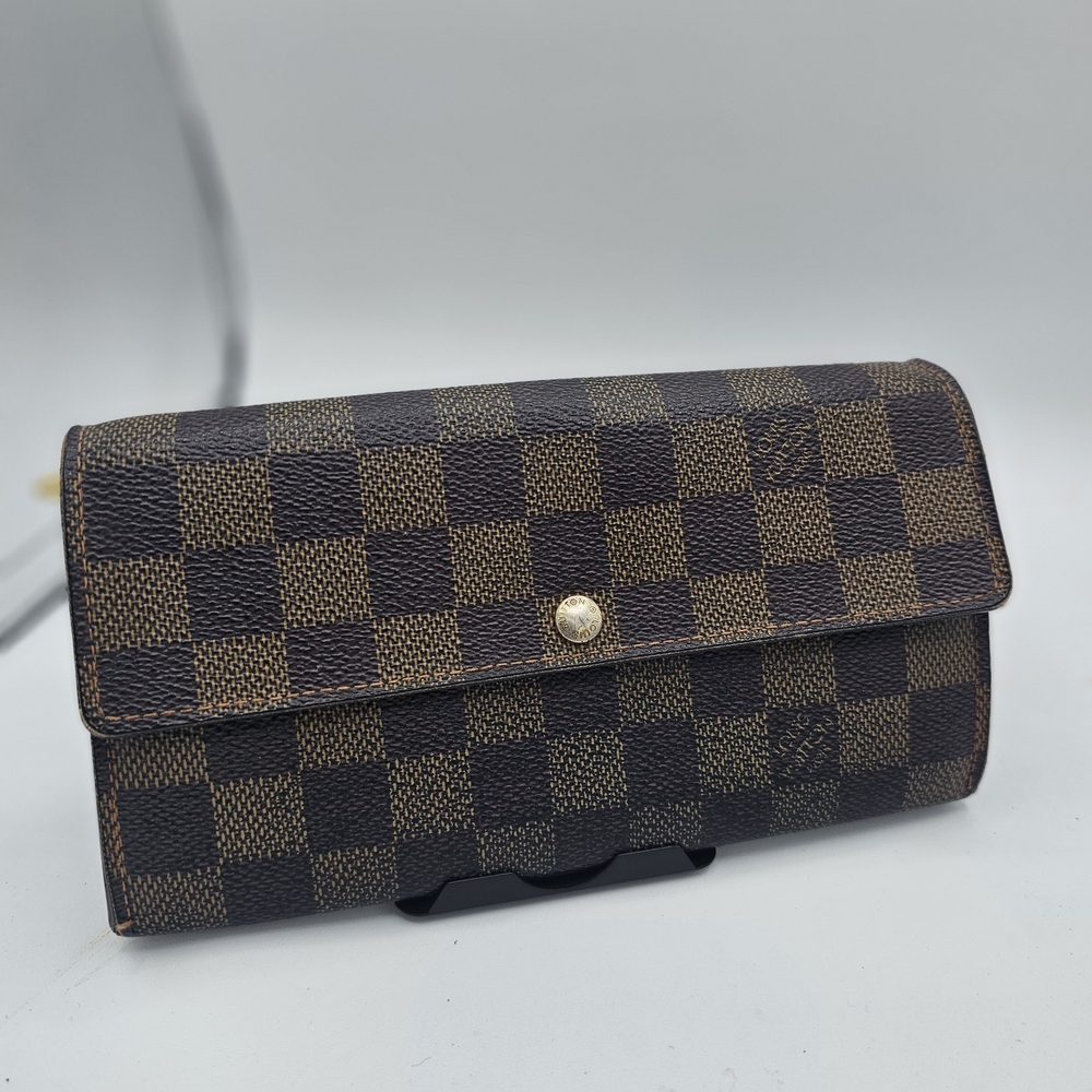Louis Vuitton Damier Ebene Wallet with Gold Button